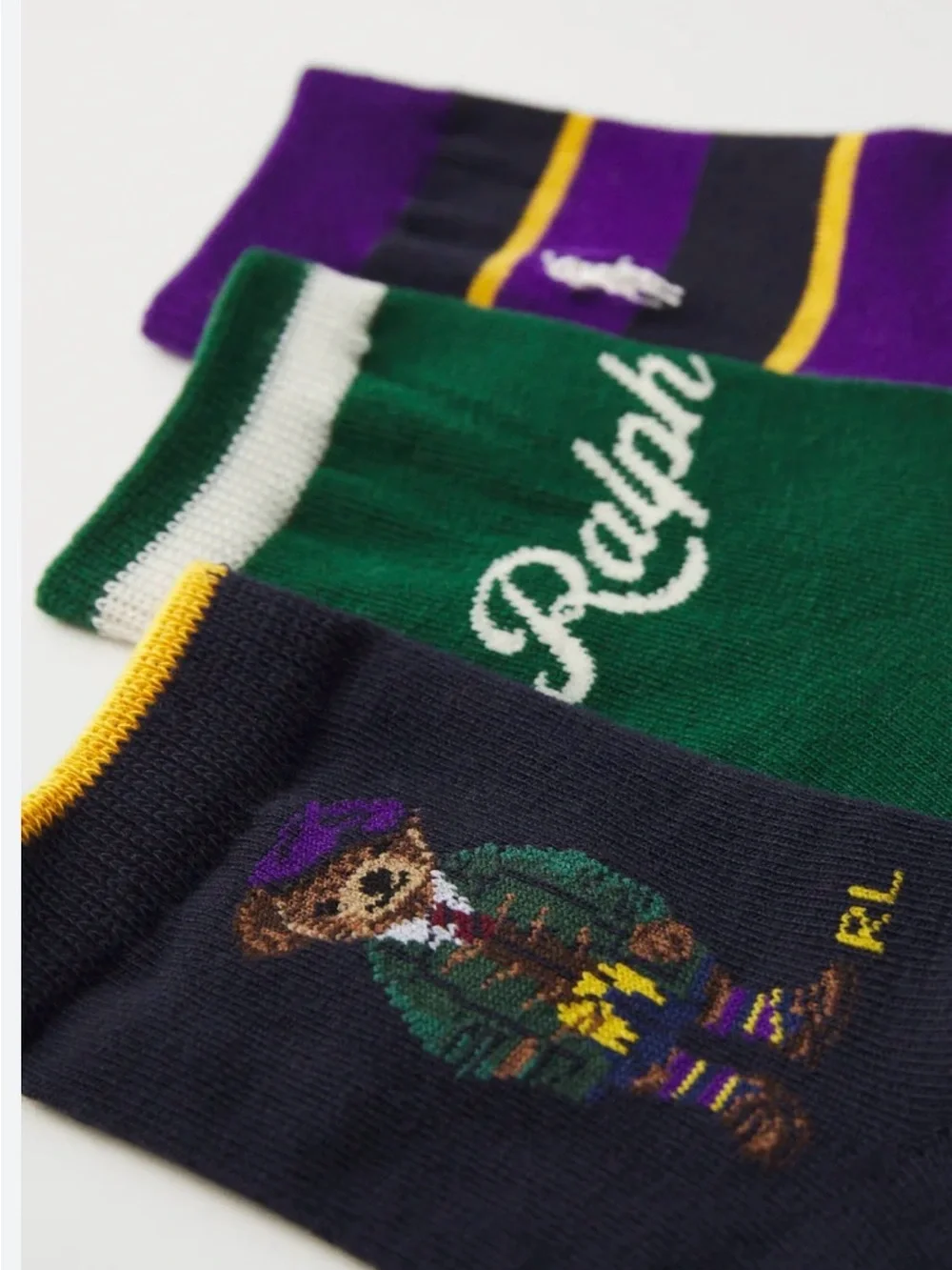 NWT Polo Ralph Lauren Girls 3-Pack Polo Bear Socks Size 4-6X (Sock Size 7-10)